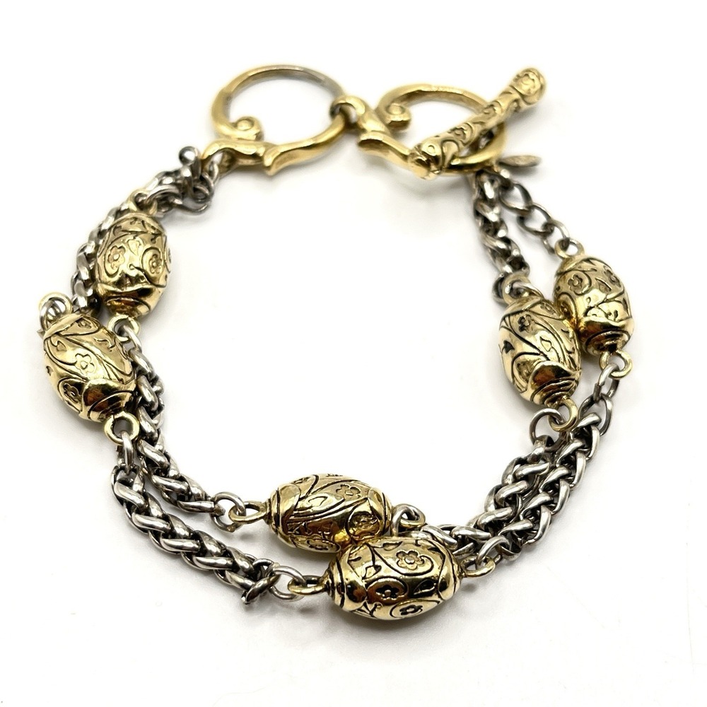 Premier Designs Silver/Gold Tone Wheat Chain Floral Egg Charm Bracelet 7.5"